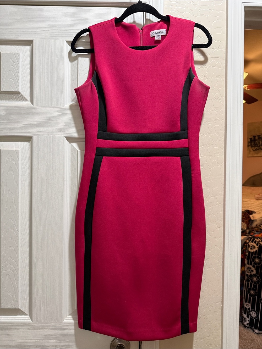 Calvin Klein Hot Pink Sheath Dress with Black Trim